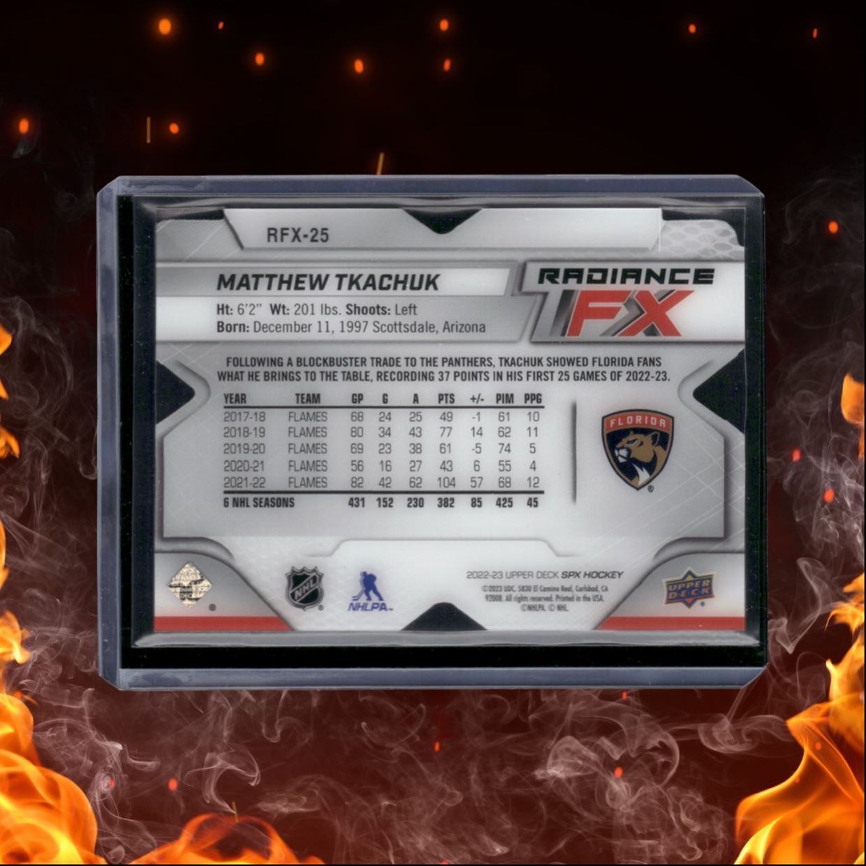 2022-23 Upper Deck SPx Matthew Tkachuk Radiance FX Blue 101/399 #RFX-25