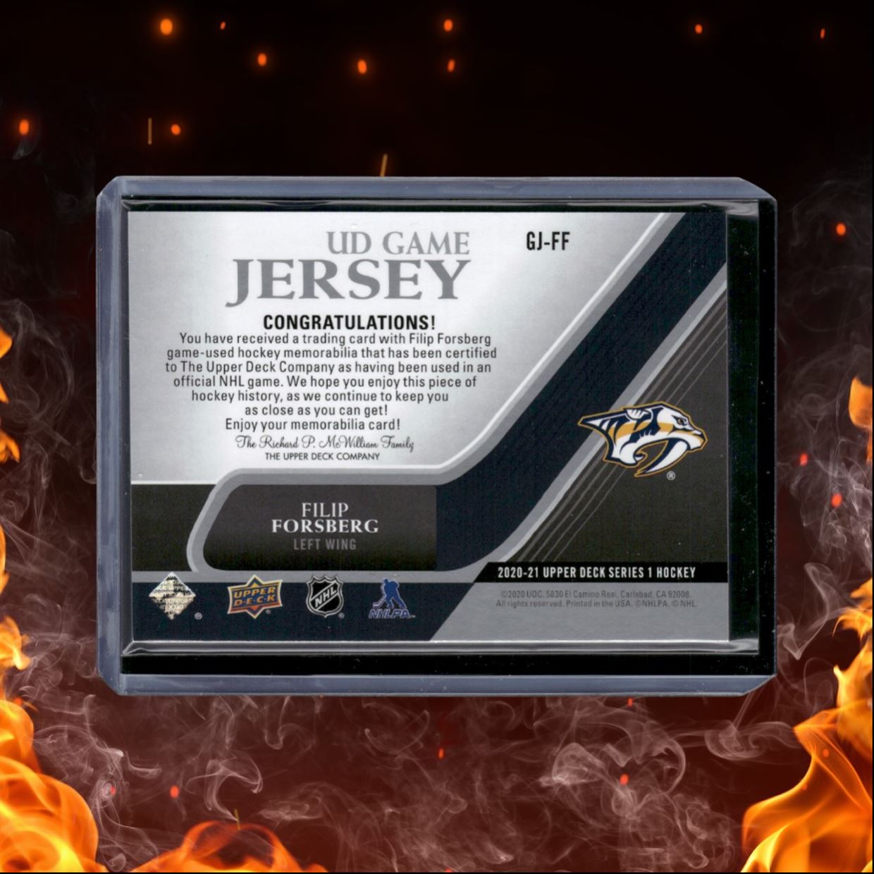 2020-21 Upper Deck Filip Forsberg UD Game Jersey #GJ-FF