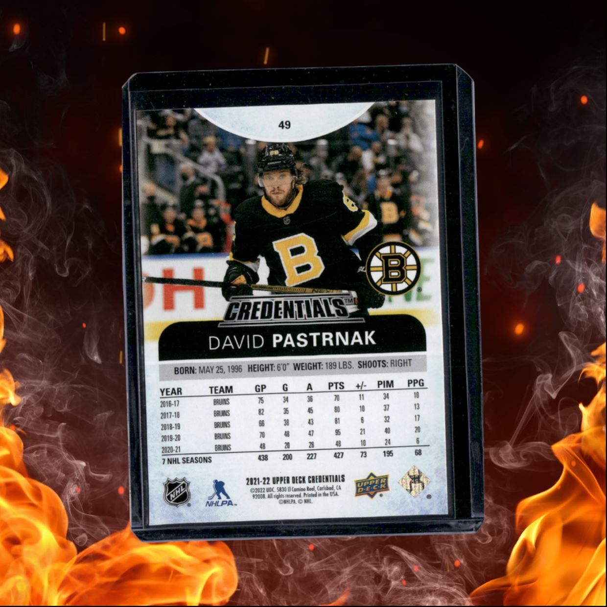 2021-22 Upper Deck Credentials David Pastrnak Yellow 170/299 #49