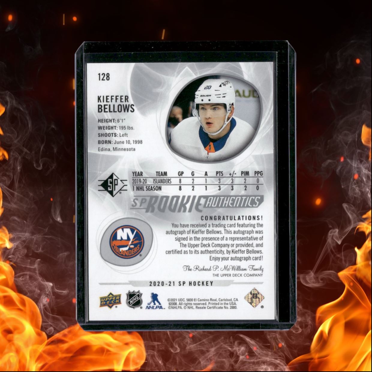 2020-21 Upper Deck SP Kieffer Bellows Authentics Spectrum Rookie Auto #128