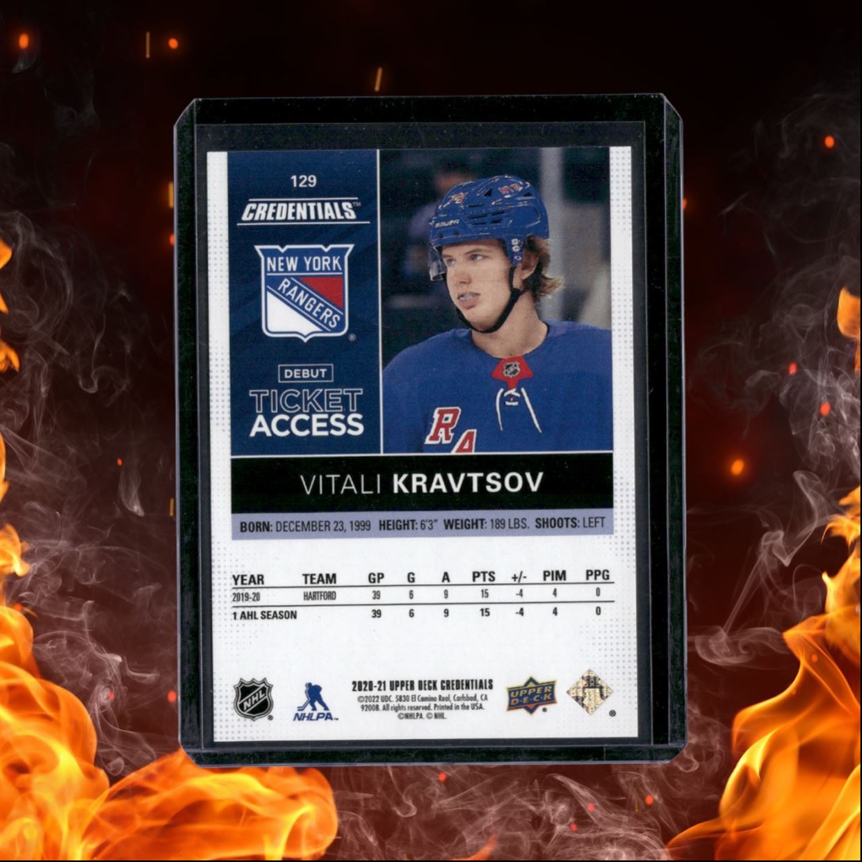 2020-21 Upper Deck Credentials Vitali Kravtsov Debut Ticket Access Blue Rookie