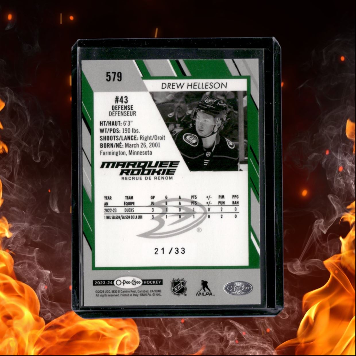 2023-24 O-Pee-Chee Drew Helleson Marquee Rainbow Green Rookie 21/33 #579