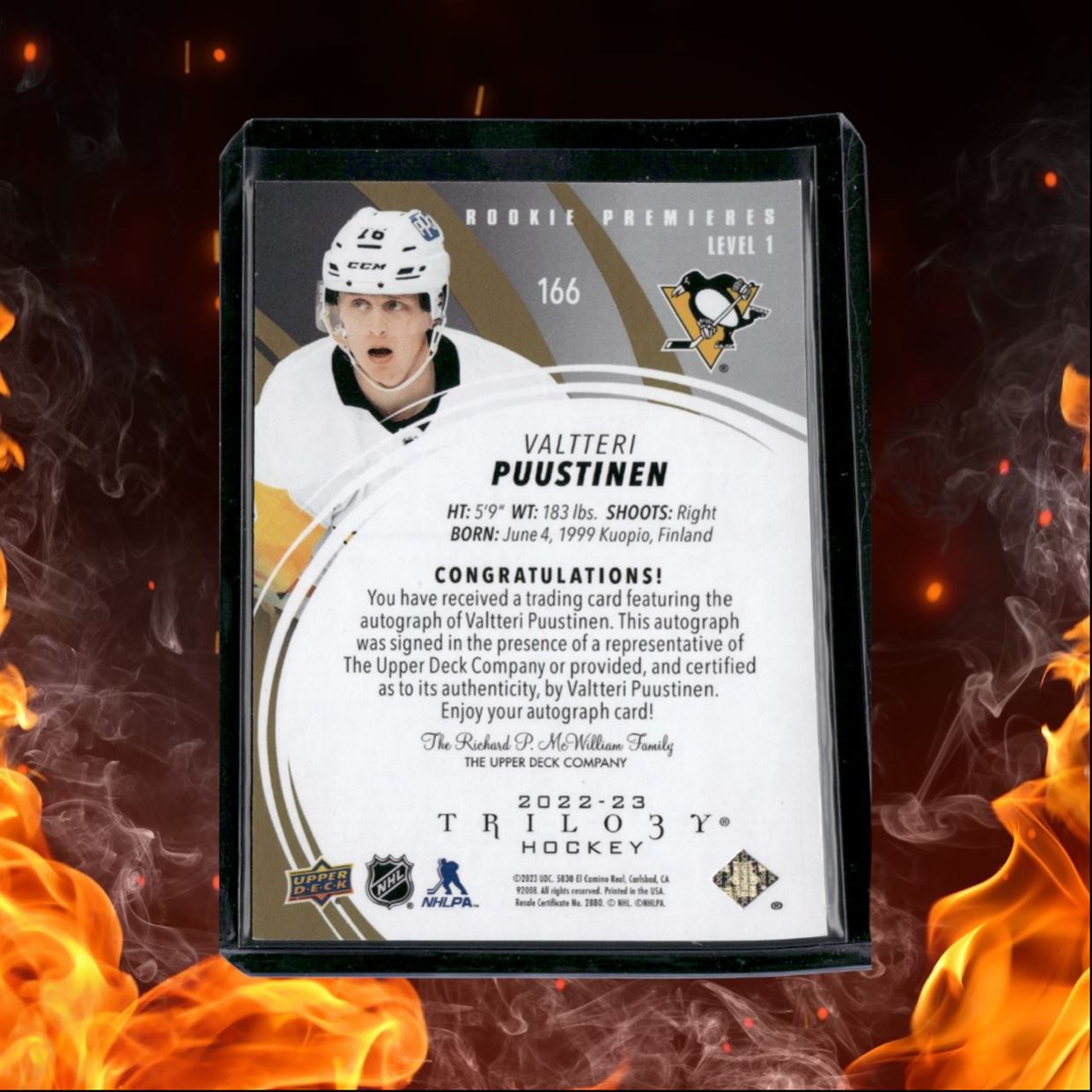 2022-23 Upper Deck Trilogy Valtteri Puustinen Premieres Level 1 Rookie Auto