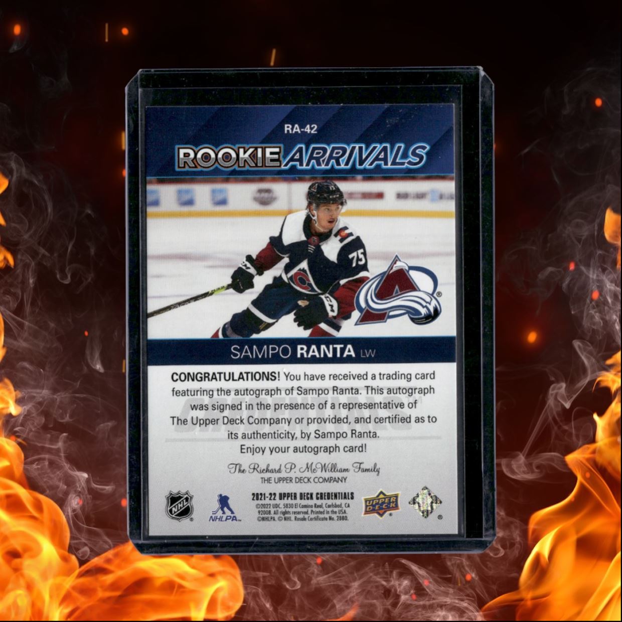 2021-22 Upper Deck Credentials Sampo Ranta Arrivals Rookie Auto #RA-42