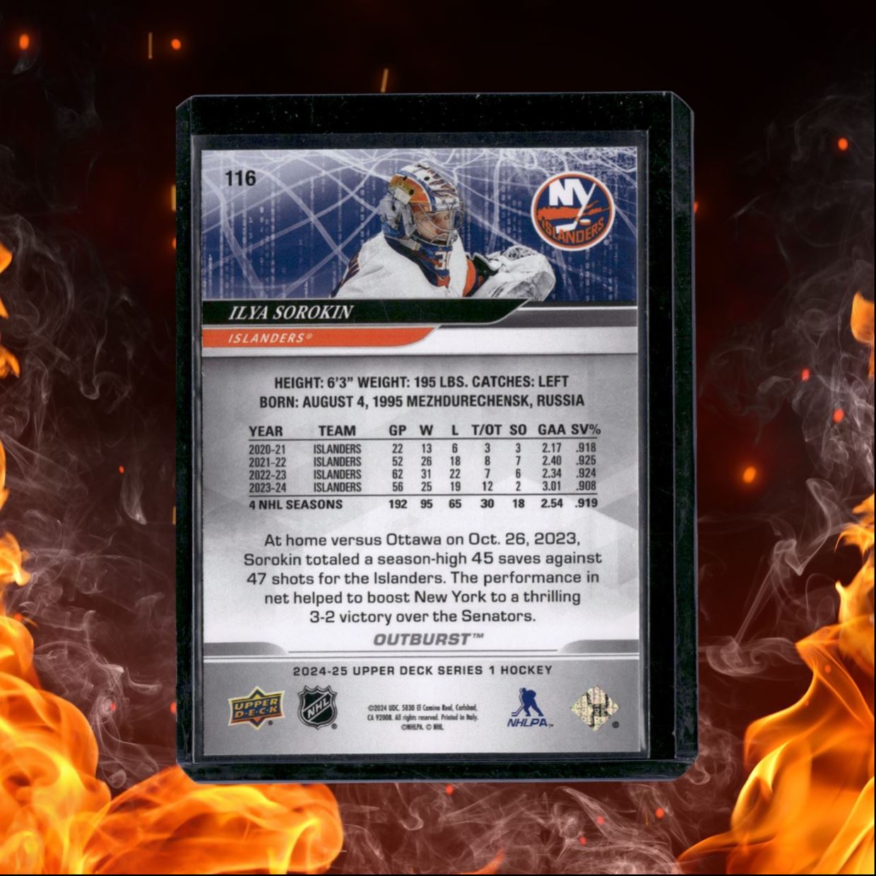 2024-25 Upper Deck Ilya Sorokin Outburst Silver #116