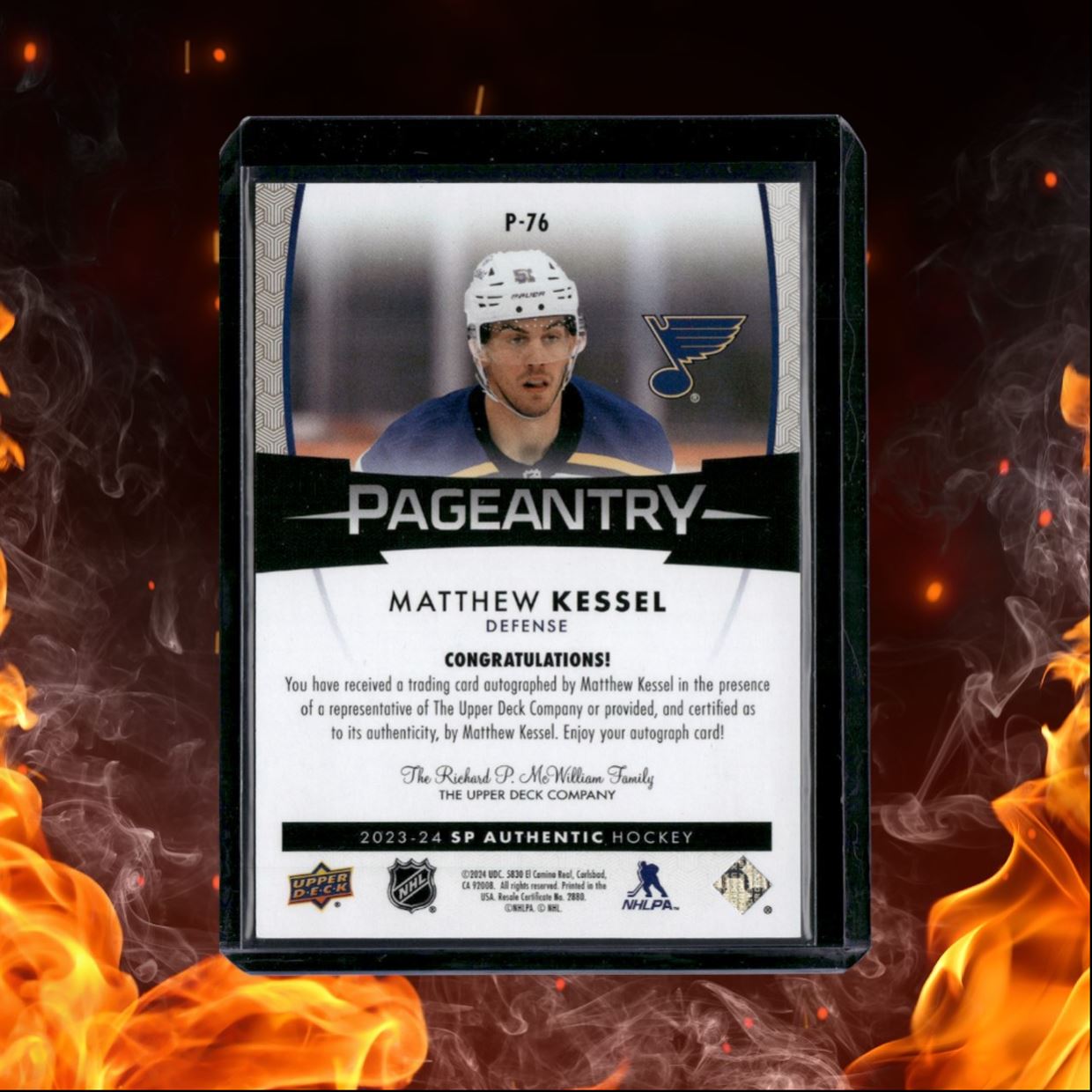 2023-24 SP Authentic Matthew Kessel Pageantry Rookie Auto #P-76