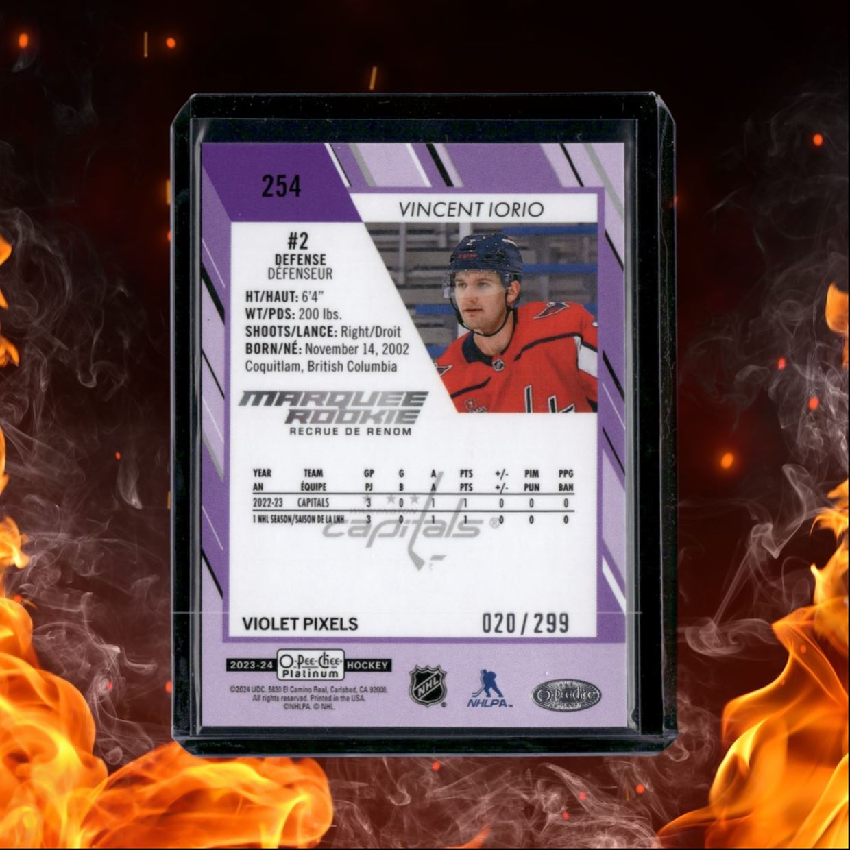 2023-24 O-Pee-Chee Platinum Vincent Iorio Violet Pixels Marquee Rookie 020/299