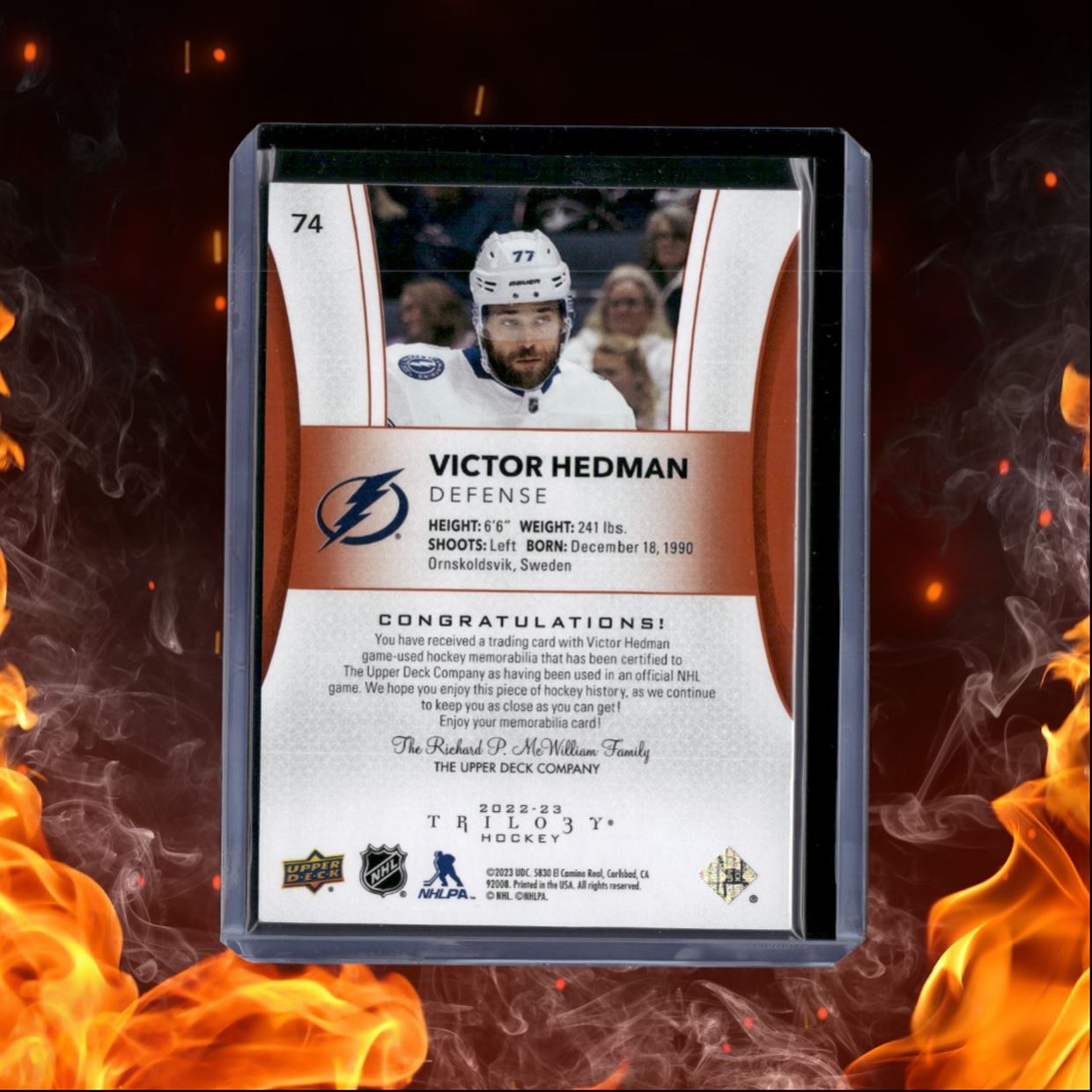 2022-23 Upper Deck Trilogy Victor Hedman Orange Foil Jersey #74