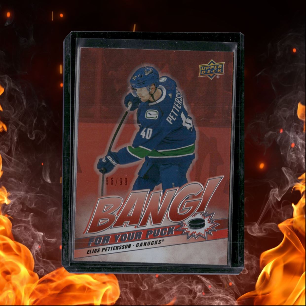 2024-25 Upper Deck Elias Pettersson Bang! For Your Puck Red 86/99 #BP-22