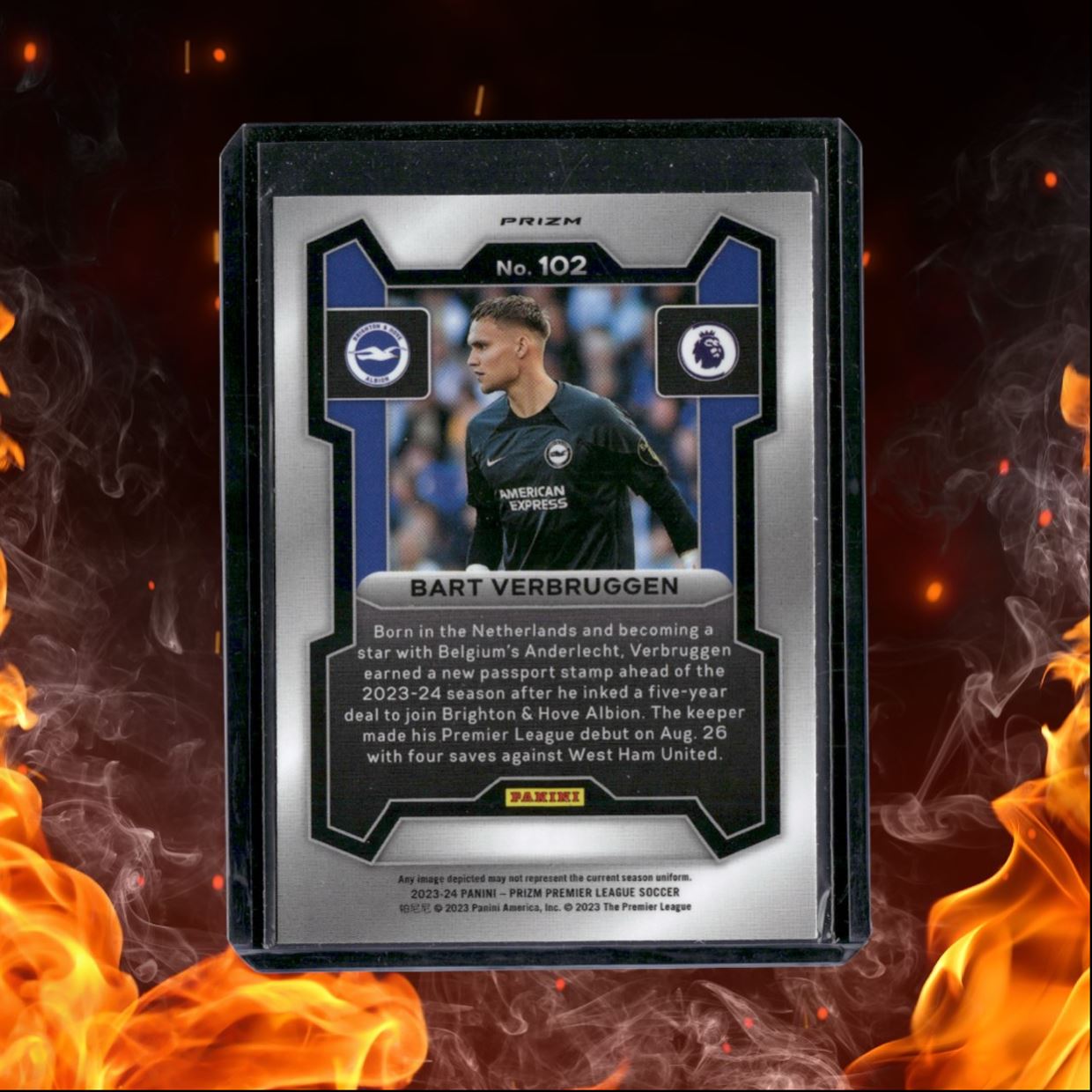 2023 Panini Prizm Premier League Bart Verbruggen Cracked Ice Prizm Rookie #102