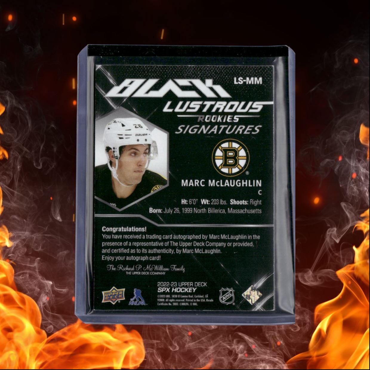 2022-23 Upper Deck SPx Marc McLaughlin Black Lustrous Rookie Auto 015/299 #LS-MM