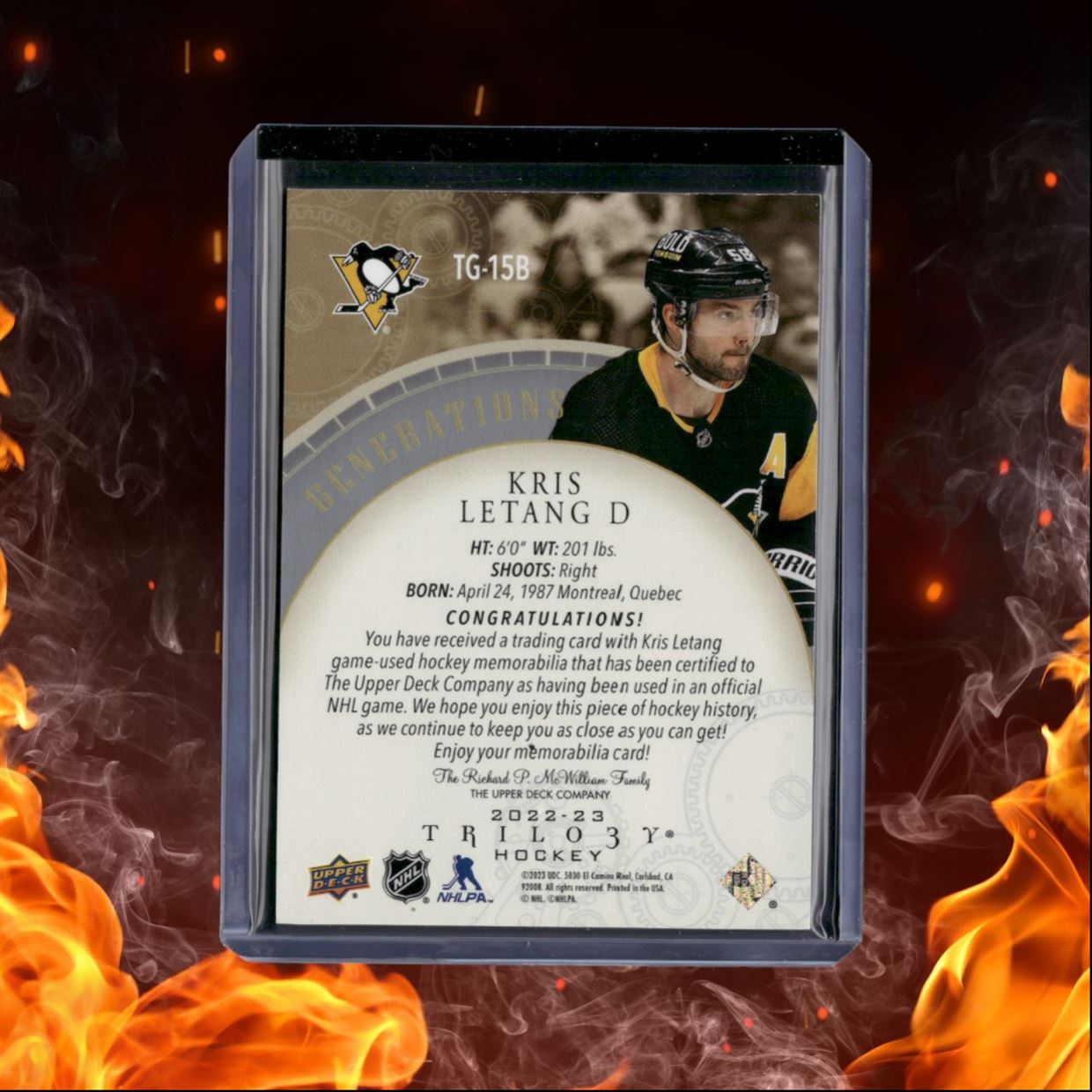 2022-23 Upper Deck Trilogy Kris Letang Generations Jersey 93/99 #TG-15B