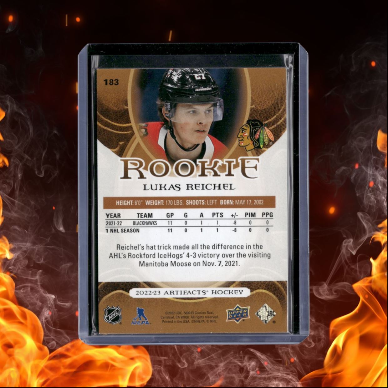 2022-23 Upper Deck Artifacts Lukas Reichel Wood Rookie Auto #183