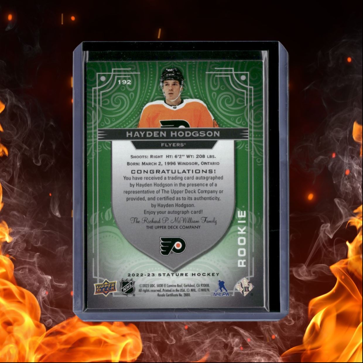 2022-23 Upper Deck Stature Hayden Hodgson Green Variation Rookie Auto 07/20 #192