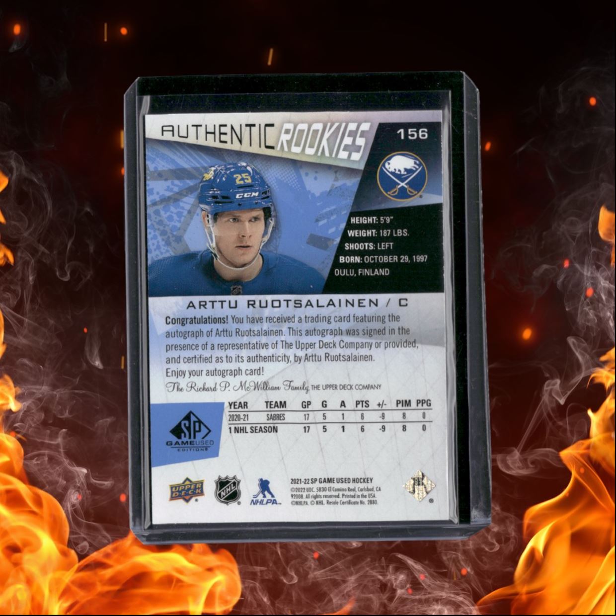 2021-22 SP Game Used Arttu Ruotsalainen Blue Rookie Auto #156