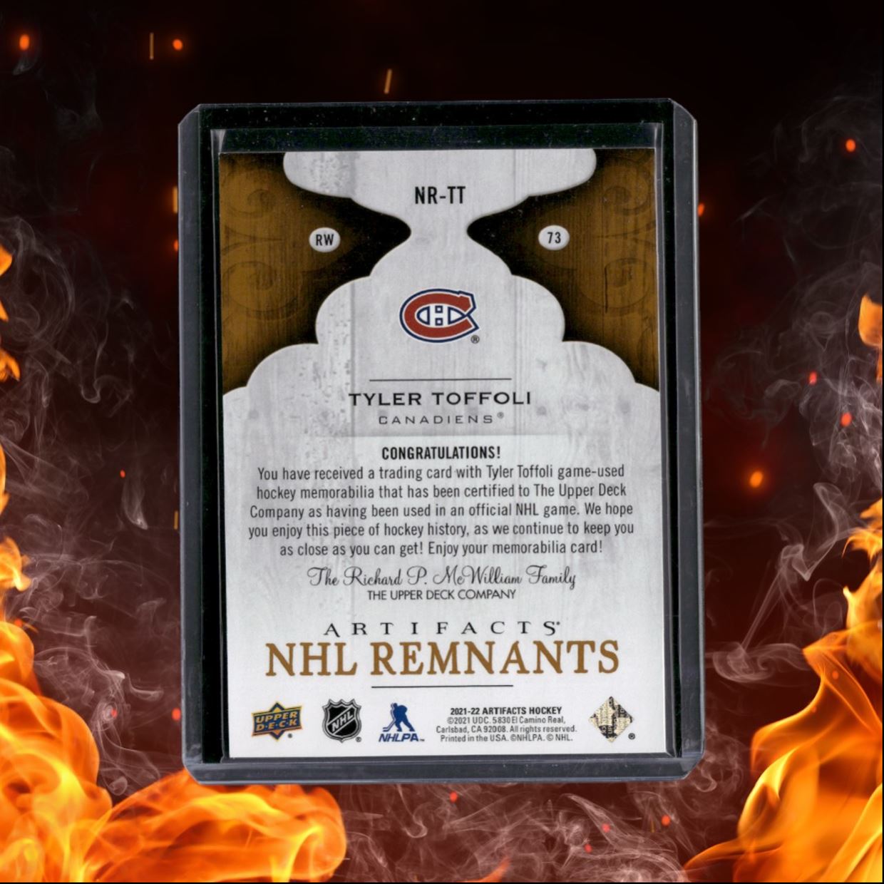 2021-22 Upper Deck Artifacts Tyler Toffoli NHL Remnants Jersey #NR-TT