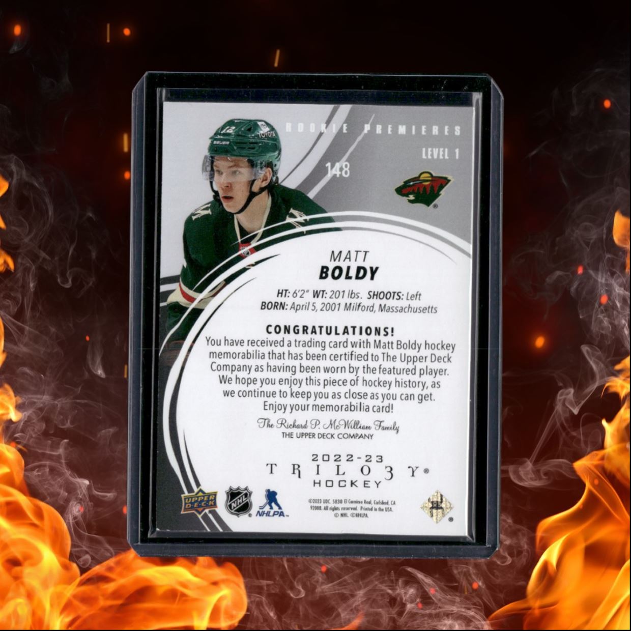 2022-23 Upper Deck Trilogy Matt Boldy Level 1 Premieres Jersey Rookie 022/499