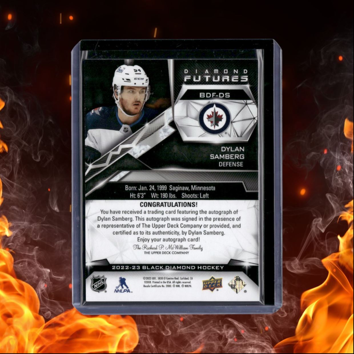2022-23 Upper Deck Black Diamond Dylan Samberg Diamond Futures Gold Rookie Auto
