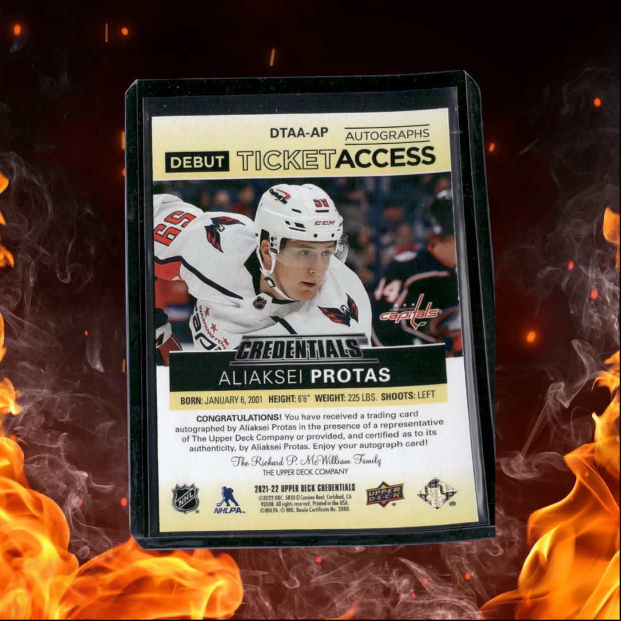 2021-22 Upper Deck Credentials Aliaksei Protas Debut Ticket Access Yellow Rookie