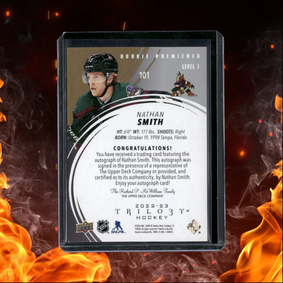 2022-23 Upper Deck Trilogy Nathan Smith Level 1 Premieres Rookie Auto 082/449