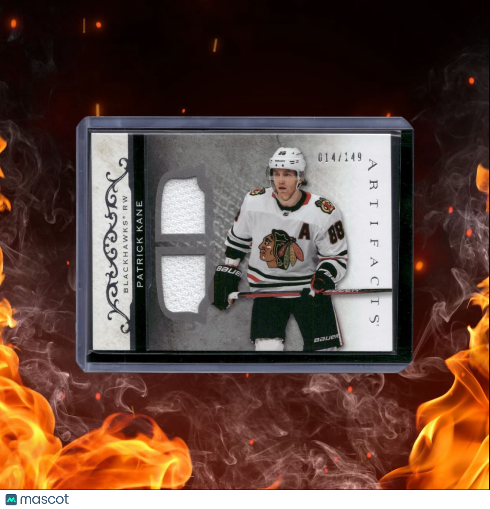 2021-22 Upper Deck Artifacts Patrick Kane Dual Jersey Silver Horizontal Auto