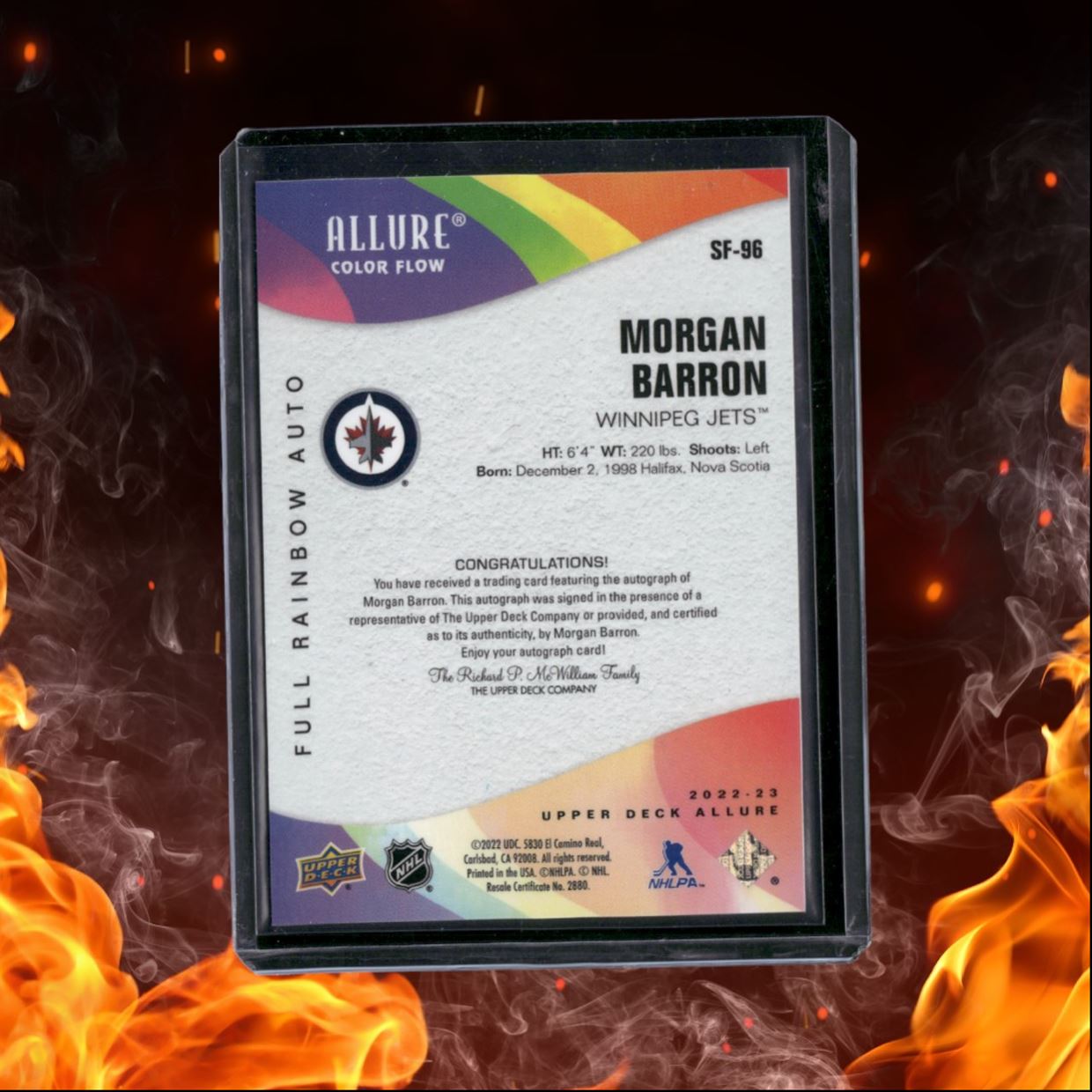 2022-23 Upper Deck Allure Morgan Barron Color Flow Full Rainbow Rookie Auto