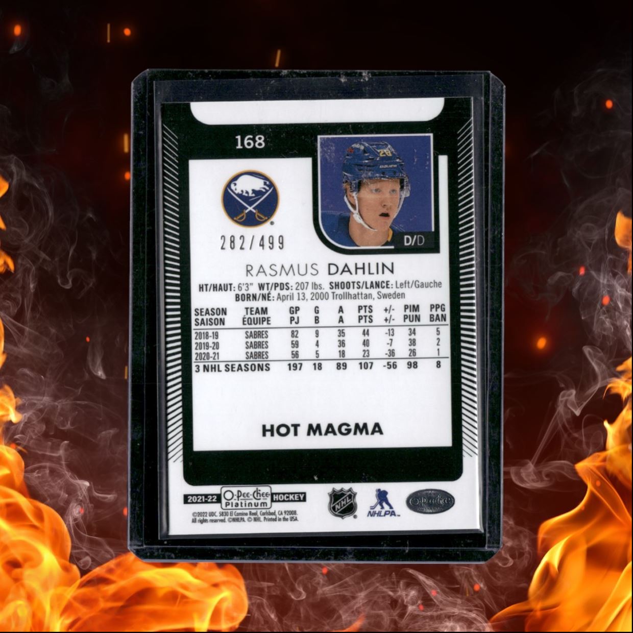 2021-22 O-Pee-Chee Platinum Rasmus Dahlin Hot Magma 282/499 #168