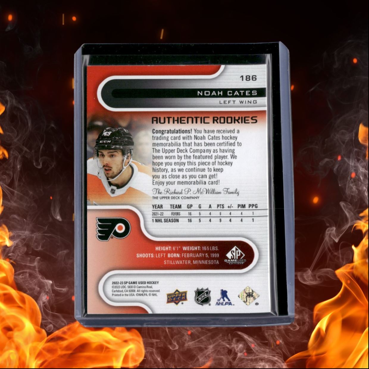 2022-23 SP Game Used Noah Cates Red Jersey Rookie #186