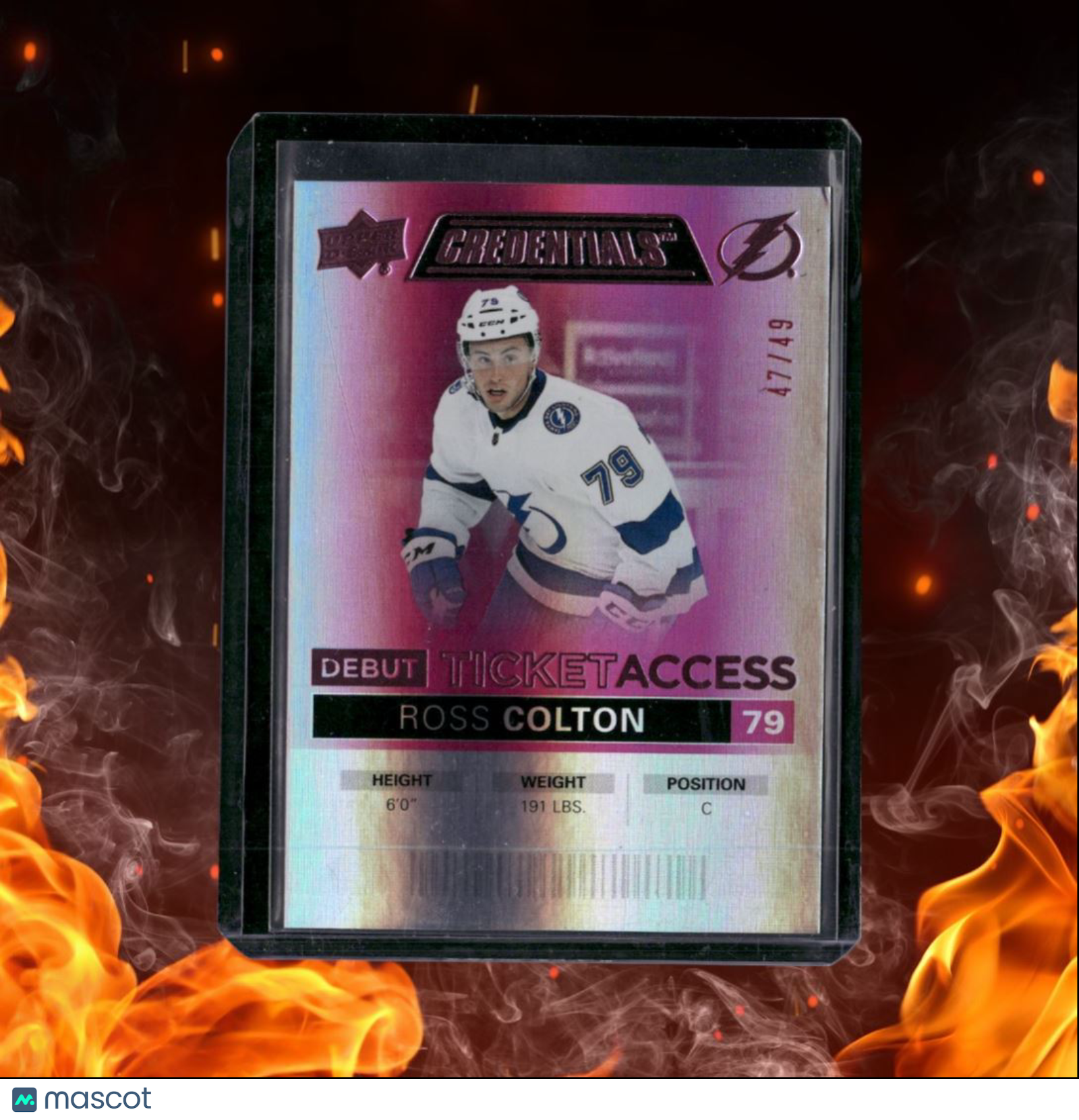 2021-22 Upper Deck Credentials Ross Colton Debut Ticket Access Pink Rookie 47/49