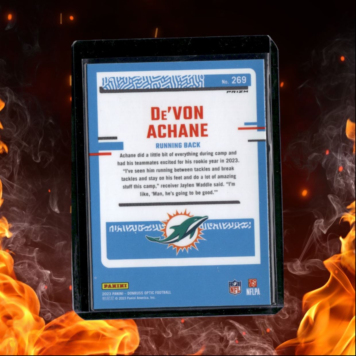 2023 Donruss Optic De'Von Achane Blue Star Emoji Prizm Rated Rookie #269