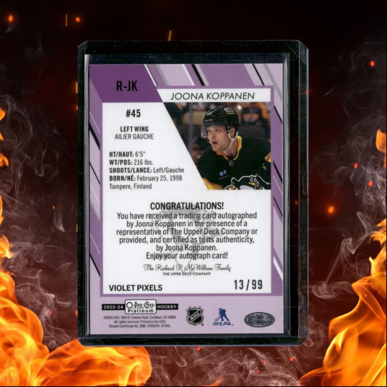 2023-24 O-Pee-Chee Platinum Joona Koppanen Violet Pixels Rookie 13/99 #R-JK