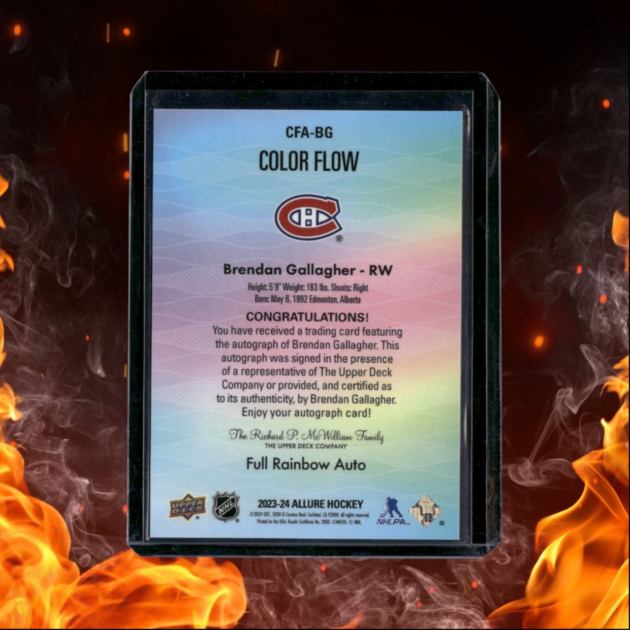 2023-24 Upper Deck Allure Brendan Gallagher Color Flow Full Rainbow Auto #CFA-BG