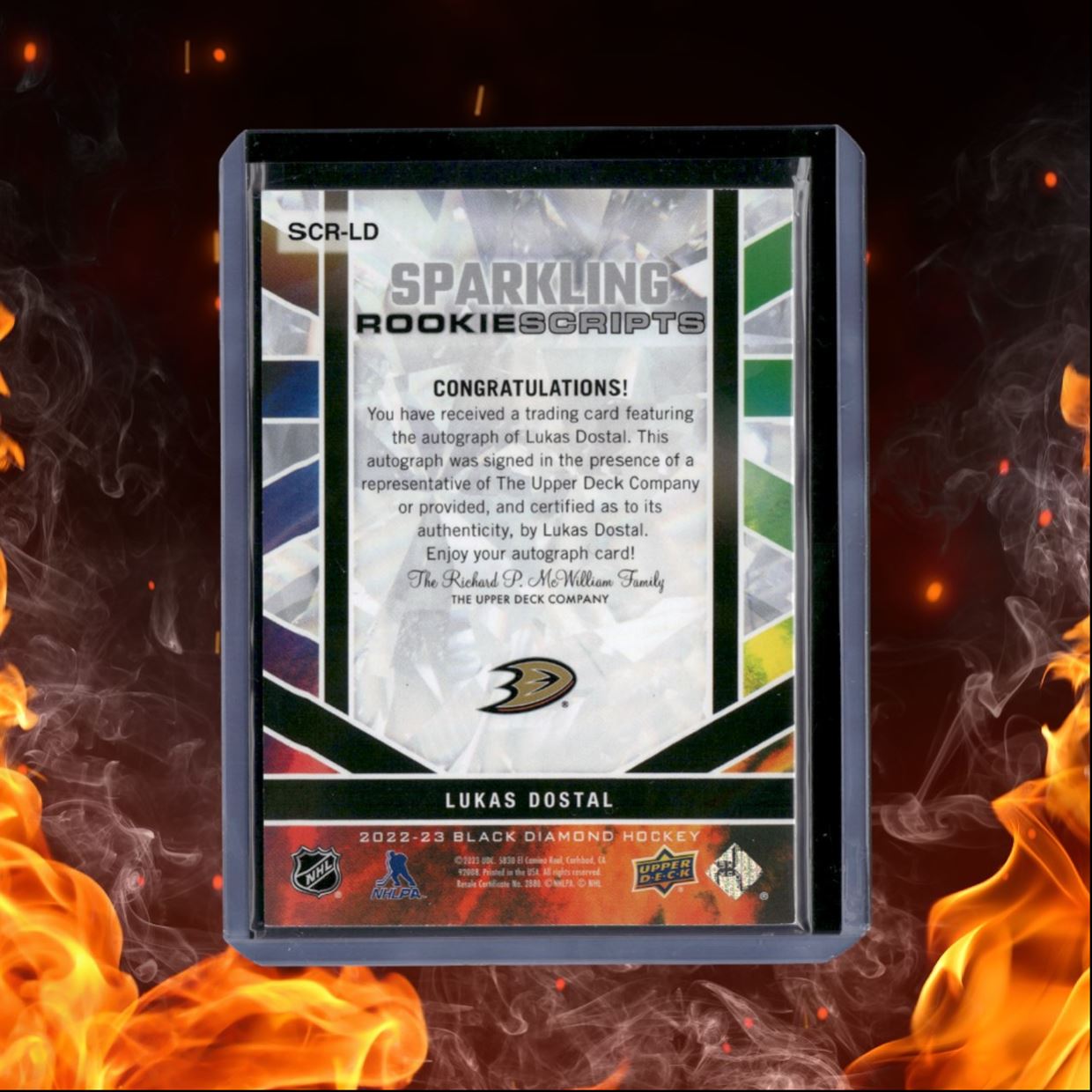 2022-23 Upper Deck Black Diamond Lukas Dostal Sparkling Scripts Rookie Auto