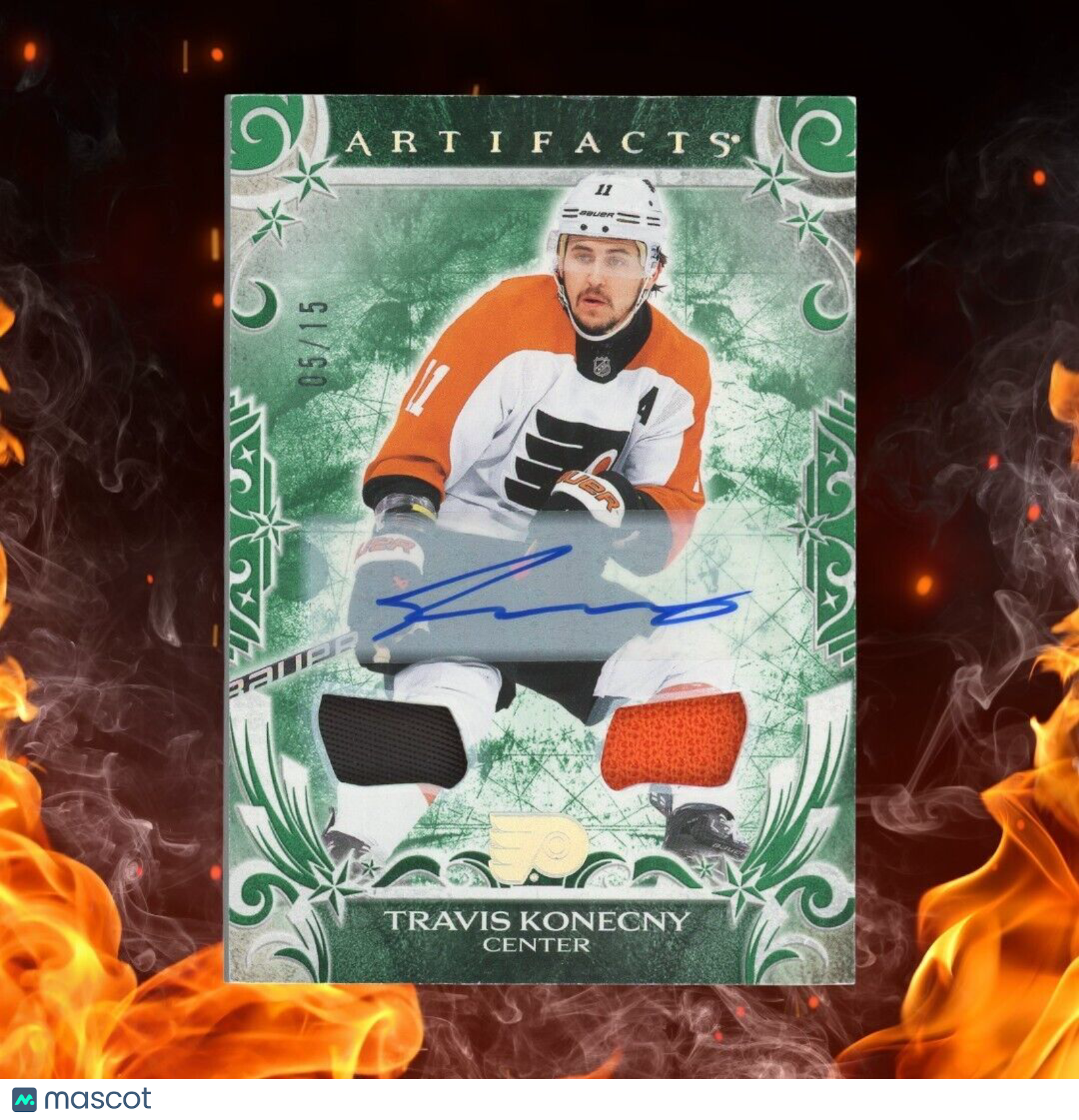 2024-25 Upper Deck Artifacts TRAVIS KONECNY Dual Patch Auto /35 Emerald #145