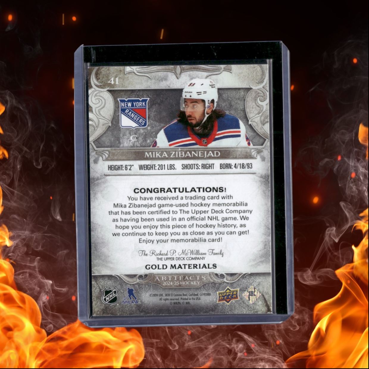 2024-25 Upper Deck Artifacts Mika Zibanejad Jersey Material Gold 244/299 #41