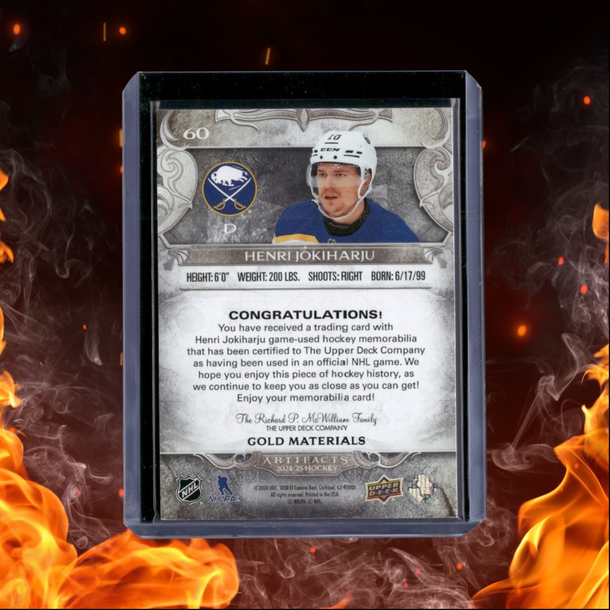 2024-25 Upper Deck Artifacts Henri Jokiharju Jersey Material Gold 152/299 #60