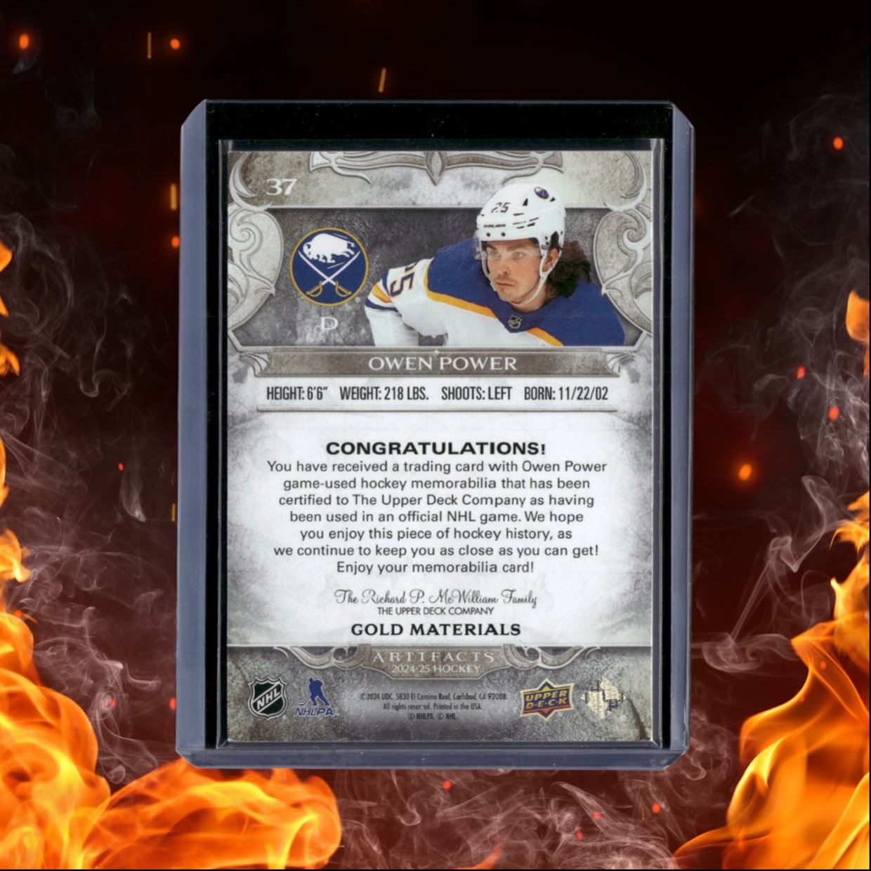 2024-25 Upper Deck Artifacts Owen Power Jersey Material Gold 270/299 #37