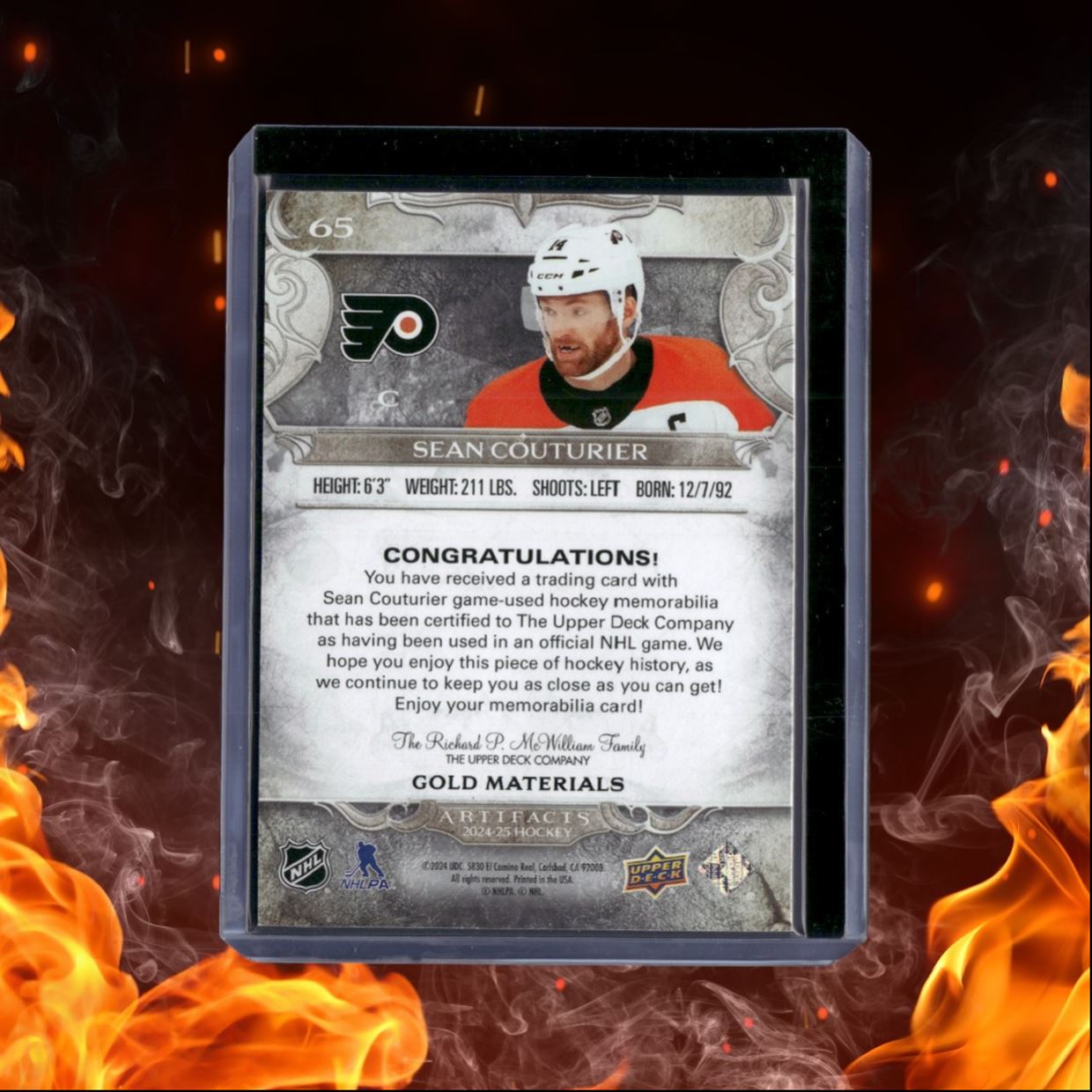 2024-25 Upper Deck Artifacts Sean Couturier Jersey Material Gold 096/299 #65