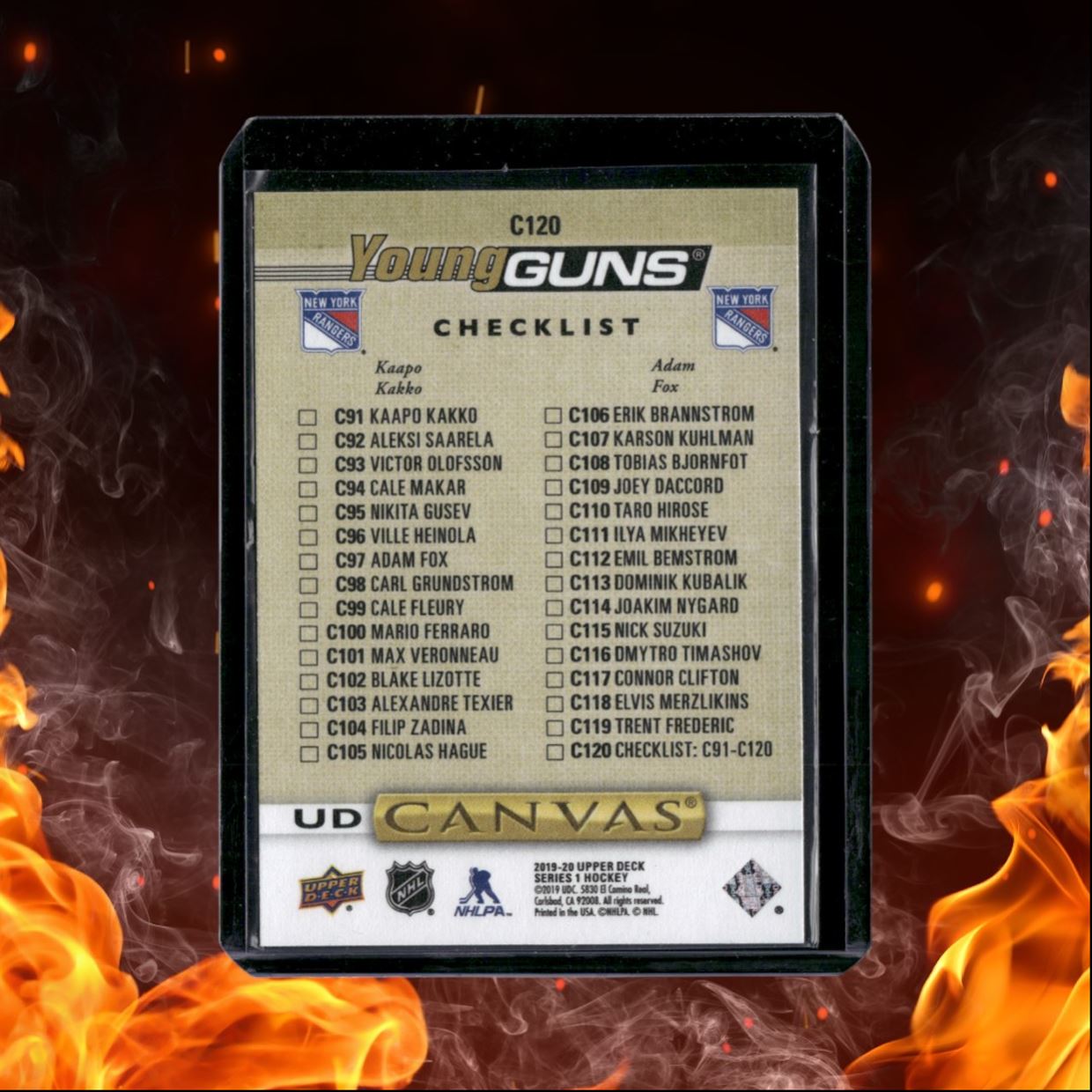 2019-20 Upper Deck Kaapo Kakko / Adam Fox Young Guns Canvas Checklist Rookie