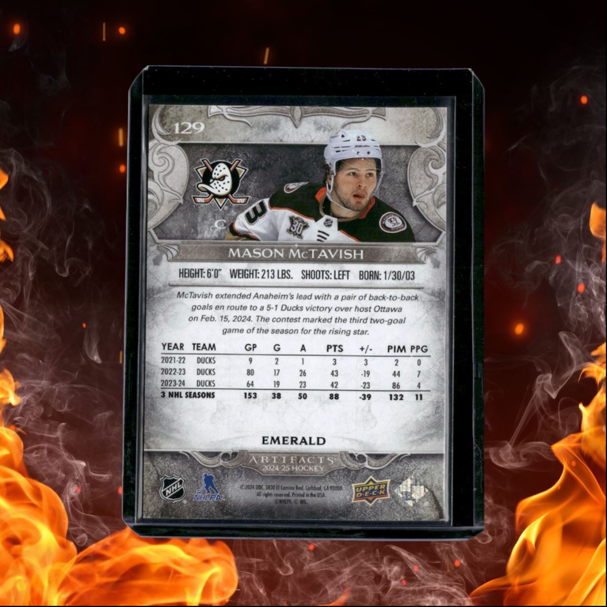 2024-25 Upper Deck Artifacts Mason McTavish Emerald 047/149 #129