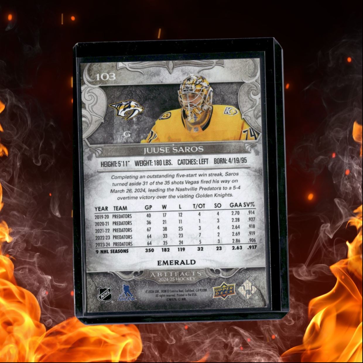 2024-25 Upper Deck Artifacts Juuse Saros Emerald - Goalies 125/149 #103