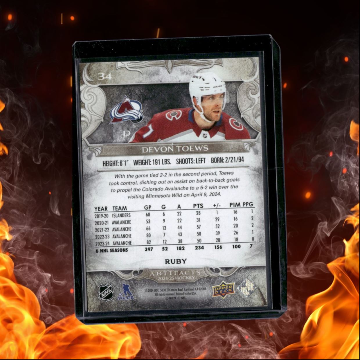 2024-25 Upper Deck Artifacts Devon Toews Ruby 413/499 #34