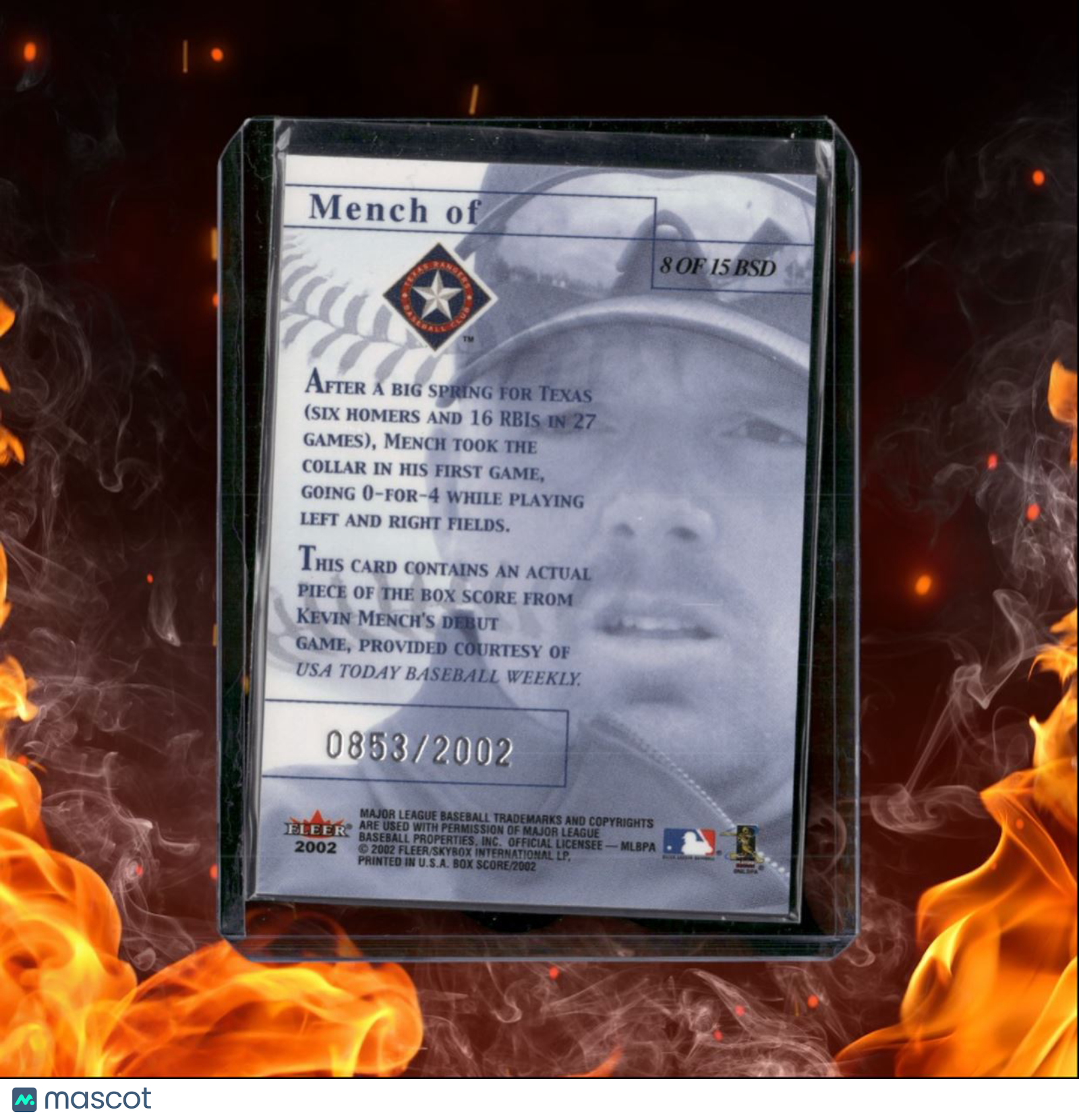 2002 Fleer Box Score Kevin Mench Opening Day Mench Of 0853/2002 #8-BSD