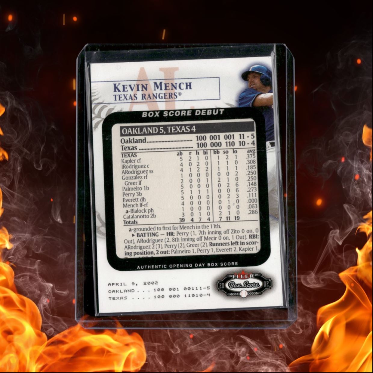 2002 Fleer Box Score Kevin Mench Opening Day Mench Of 0853/2002 #8-BSD