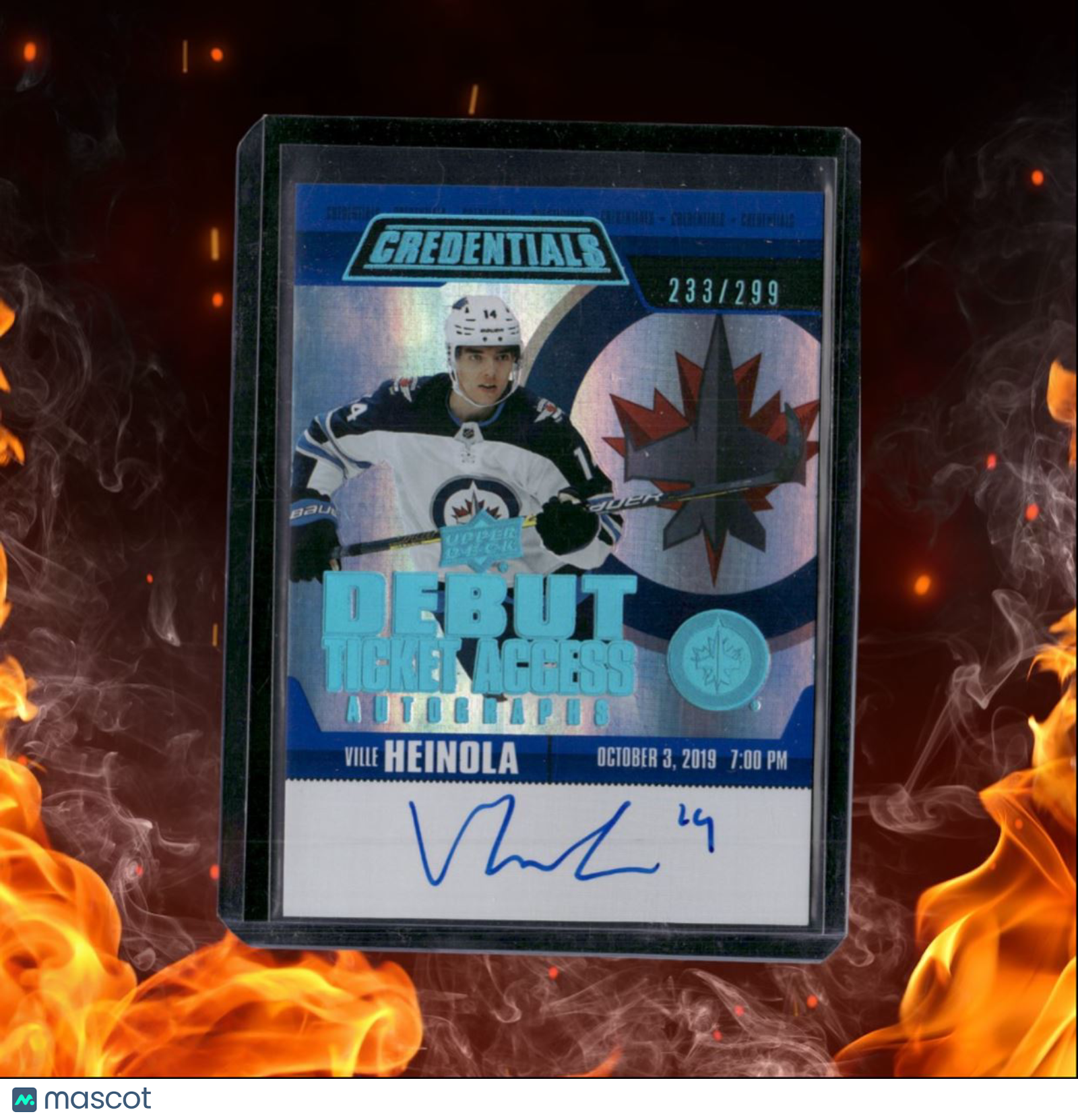 2019-20 Upper Deck Credentials Ville Heinola Debut Ticket Access Blue Rookie