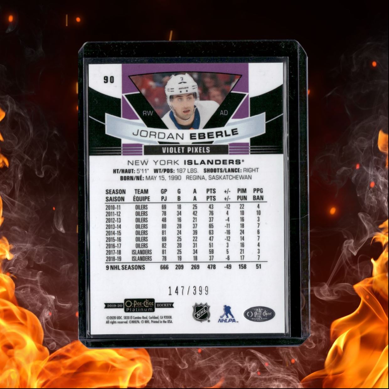 2019-20 O-Pee-Chee Platinum Jordan Eberle Violet Pixels 147/399 #90