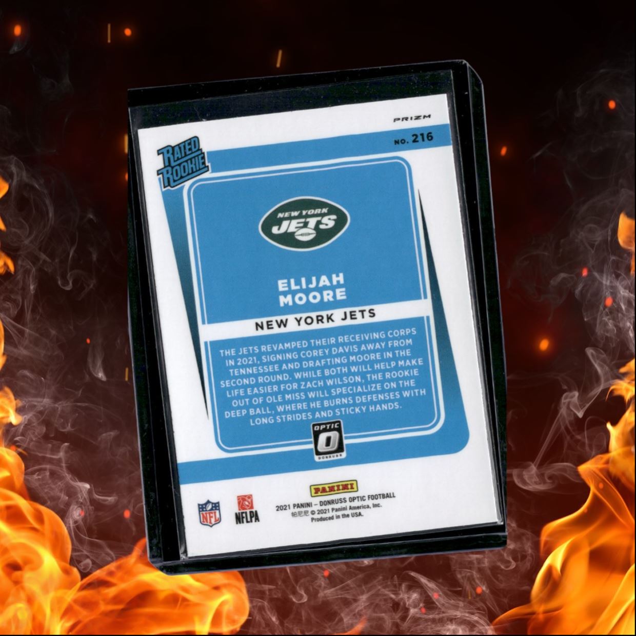 2021 Donruss Optic Elijah Moore Blue Scope Prizm Rated Rookie #216
