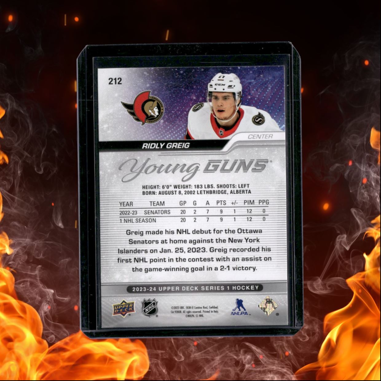 2023-24 Upper Deck Ridly Greig Young Guns Rookie #212