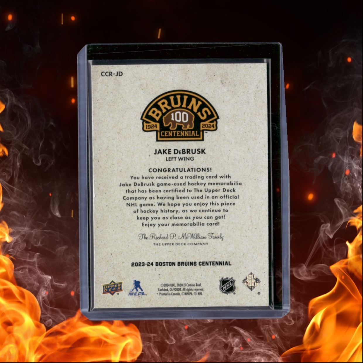 2023-24 Upper Deck Boston Bruins Centennial Jake DeBrusk Cloth Relics Jersey