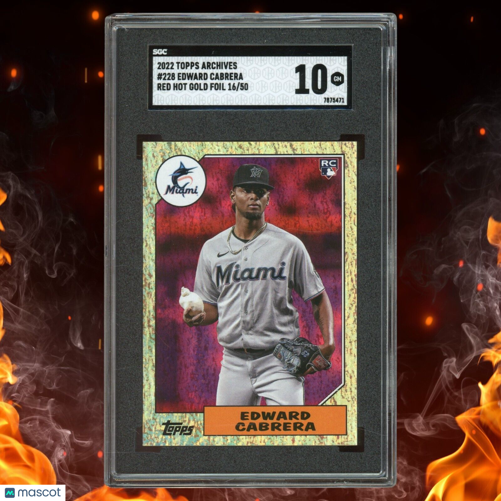 2022 Topps Archives EDWARD CABRERA Rookie /50 Red Hot Gold Foil SGC 10 #228